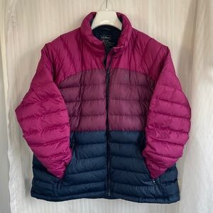 L.L. Bean Pink & Blue Colorblock 650 Down Insulation Puffer Coat